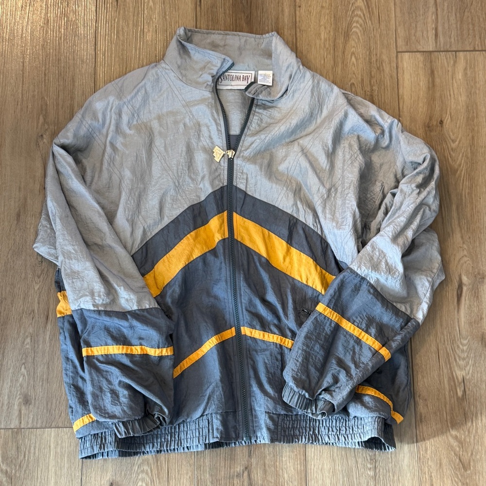 Vintage Santolina Bay 90s Windbreaker Jacket Gray Yellow Men’s L